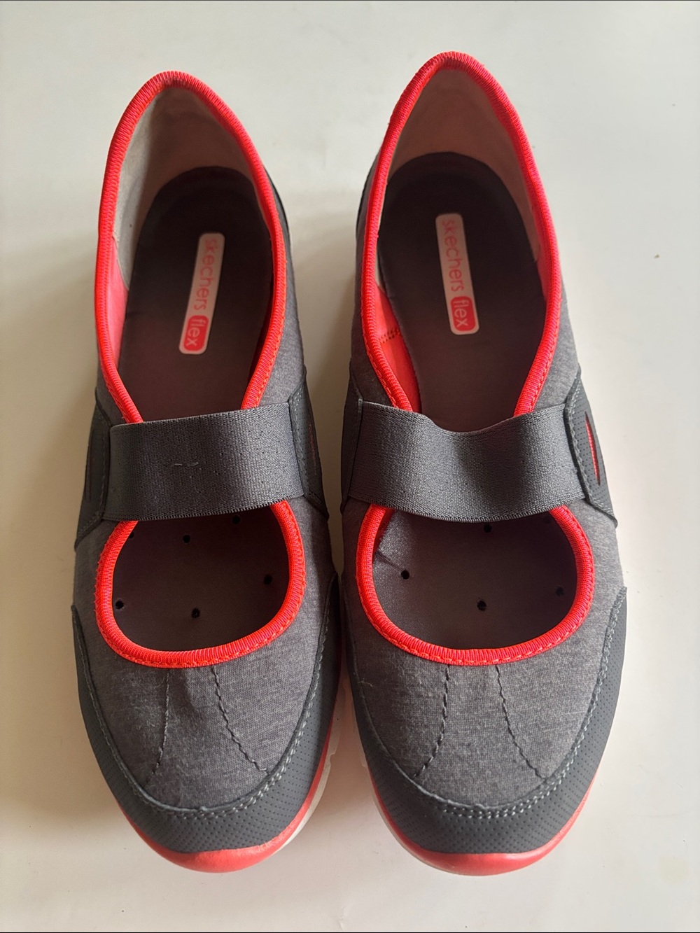 Skechers Girls Gray and Red Mary Jane Sneakers